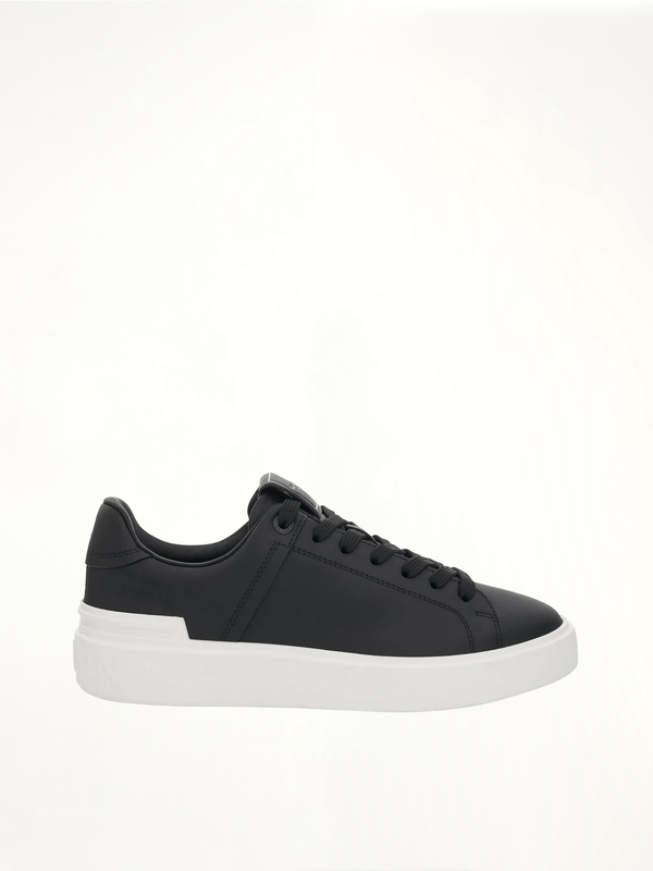 B-Court Calfskin Sneaker in Black/White Side View | BALMAIN