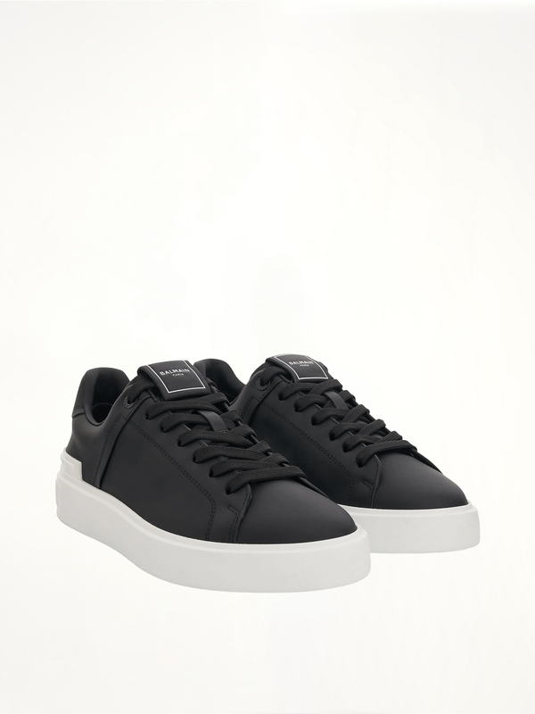 B-Court Calfskin Sneaker in Black/White Front View | BALMAIN