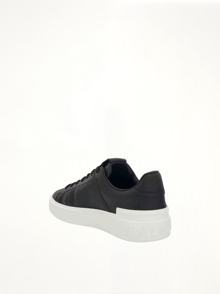 B-Court Calfskin Sneaker in Black/White Back View | BALMAIN