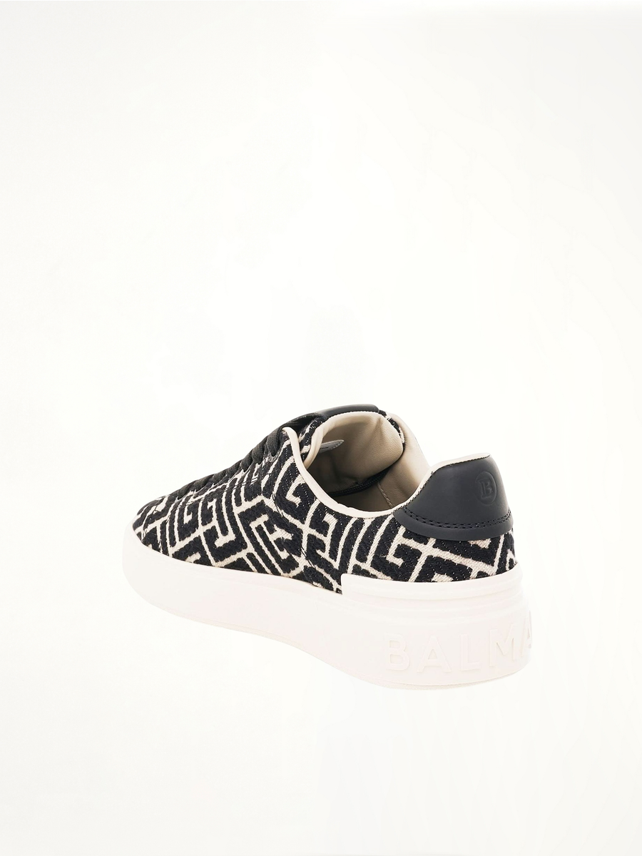 B-Court Monogram Jacquard Sneaker in Ivory/Black Back View | BALMAIN