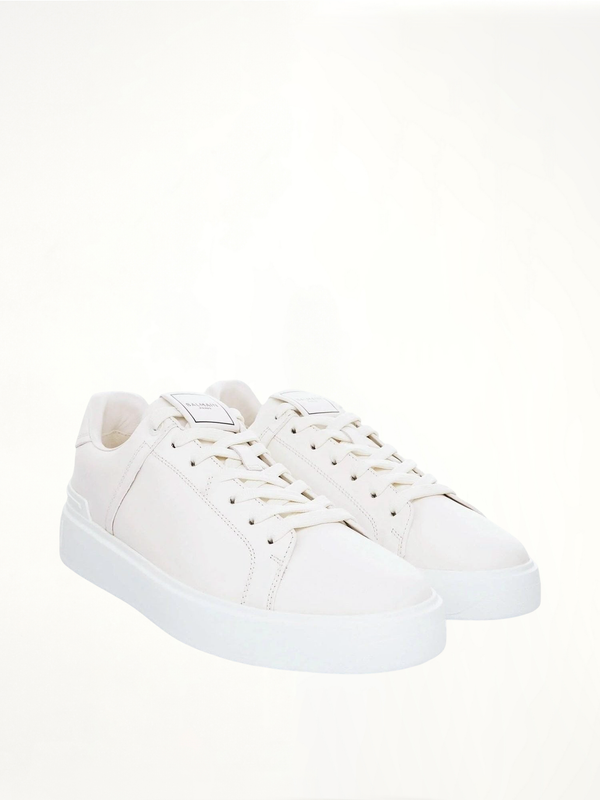 B-Court Calfskin Sneaker in White Front View | BALMAIN