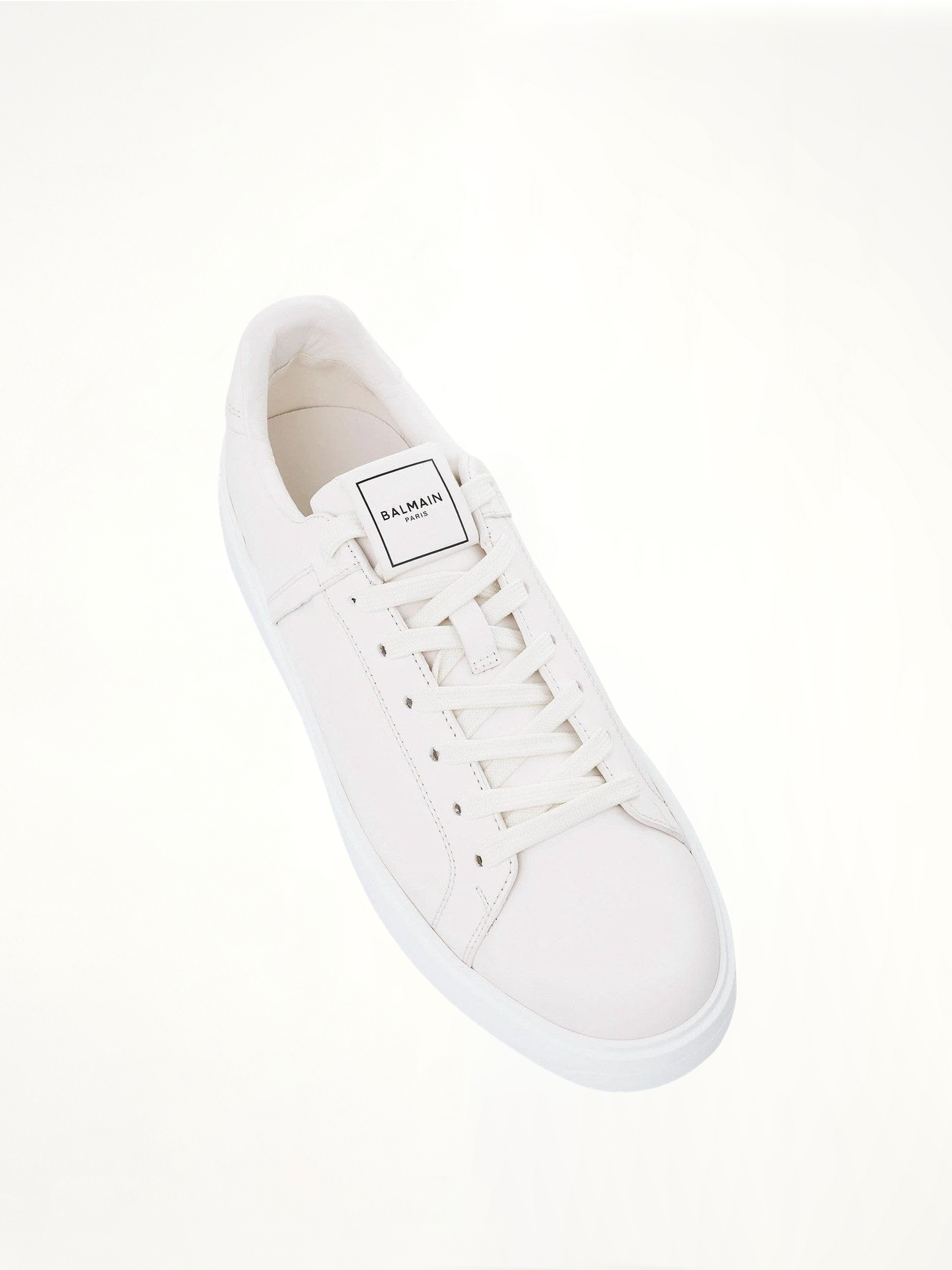 B-Court Calfskin Sneaker in White Top View | BALMAIN
