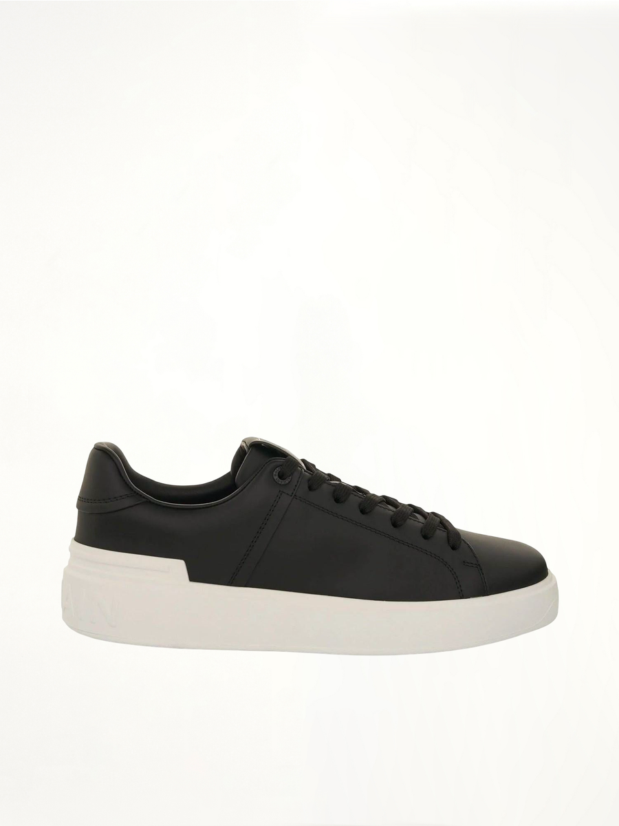 B-Court Calfskin Sneaker in Black/White Side View | BALMAIN