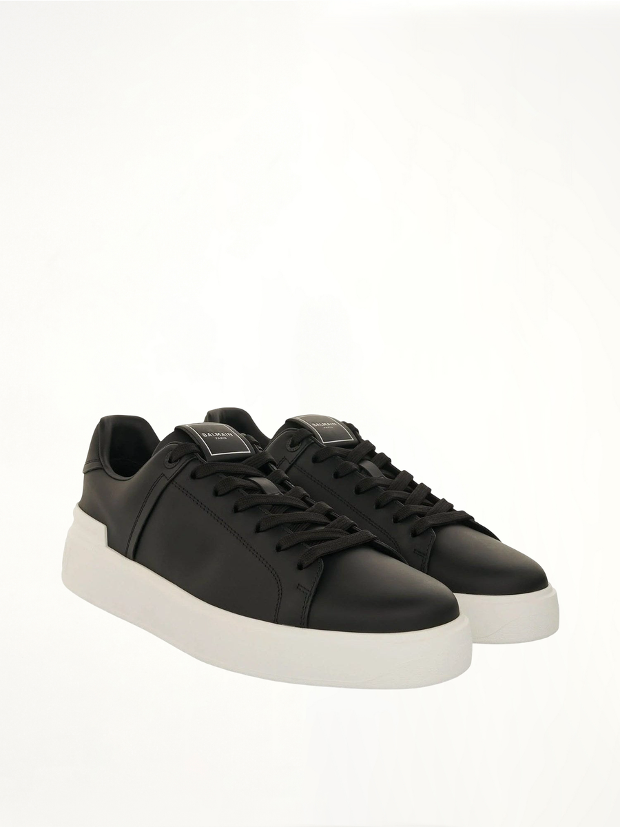 B-Court Calfskin Sneaker in Black/White Front View | BALMAIN