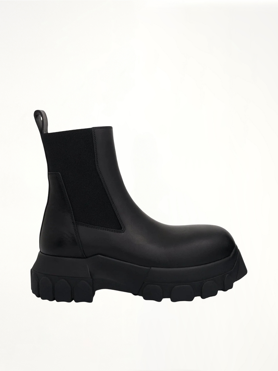 Beatle Bozo Tractor Leather Boots in Black Side View | RICK OWENS