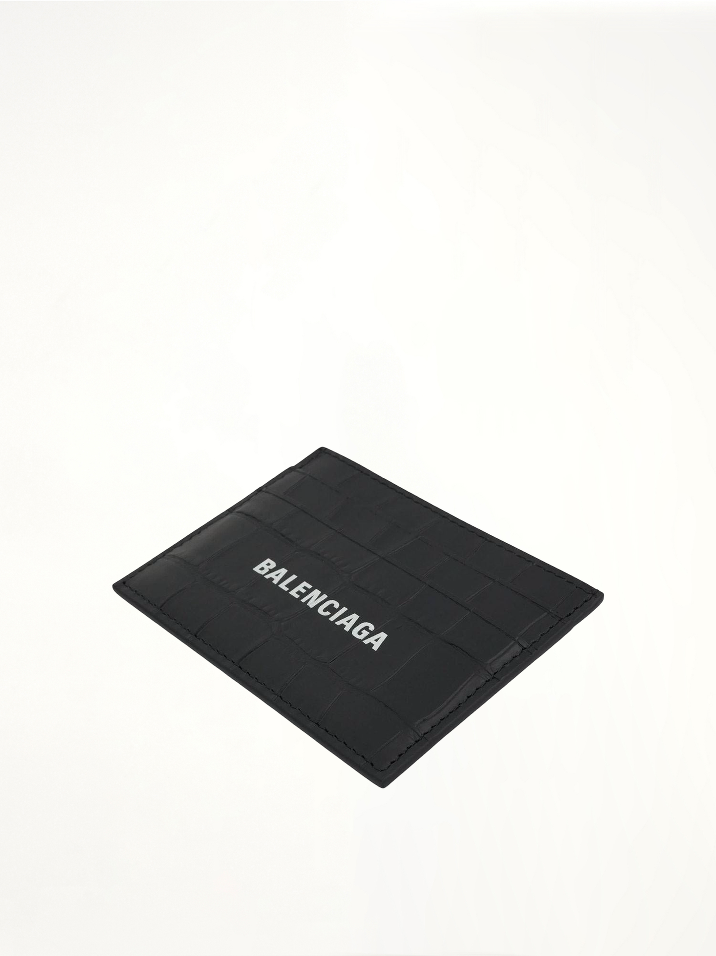 Croco Calf Leather Cash Card Holder in Black/White