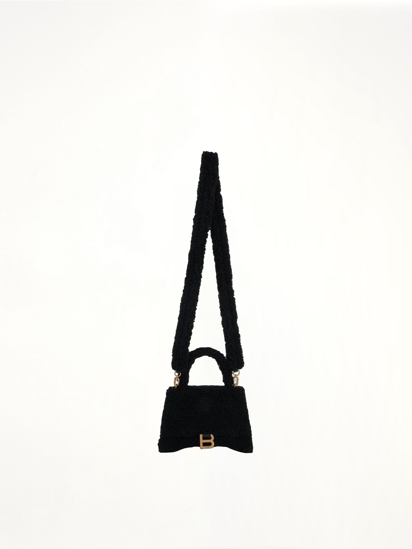 Furry Hourglass Small Handbag in Black