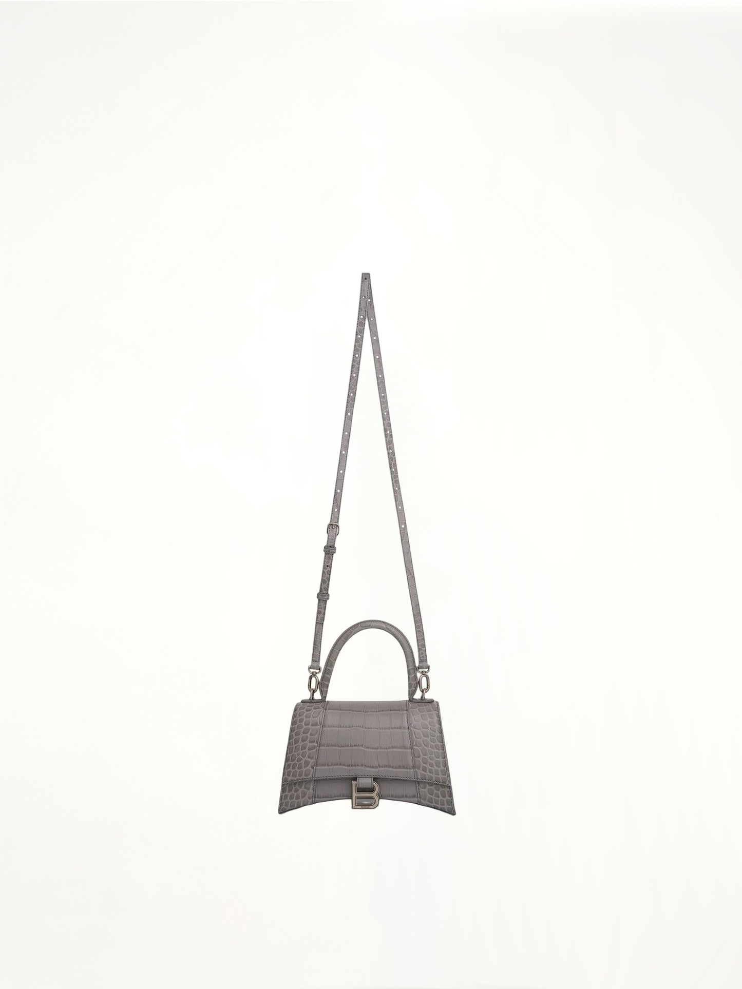 Hourglass Small Croco Embossed Bag in Grey