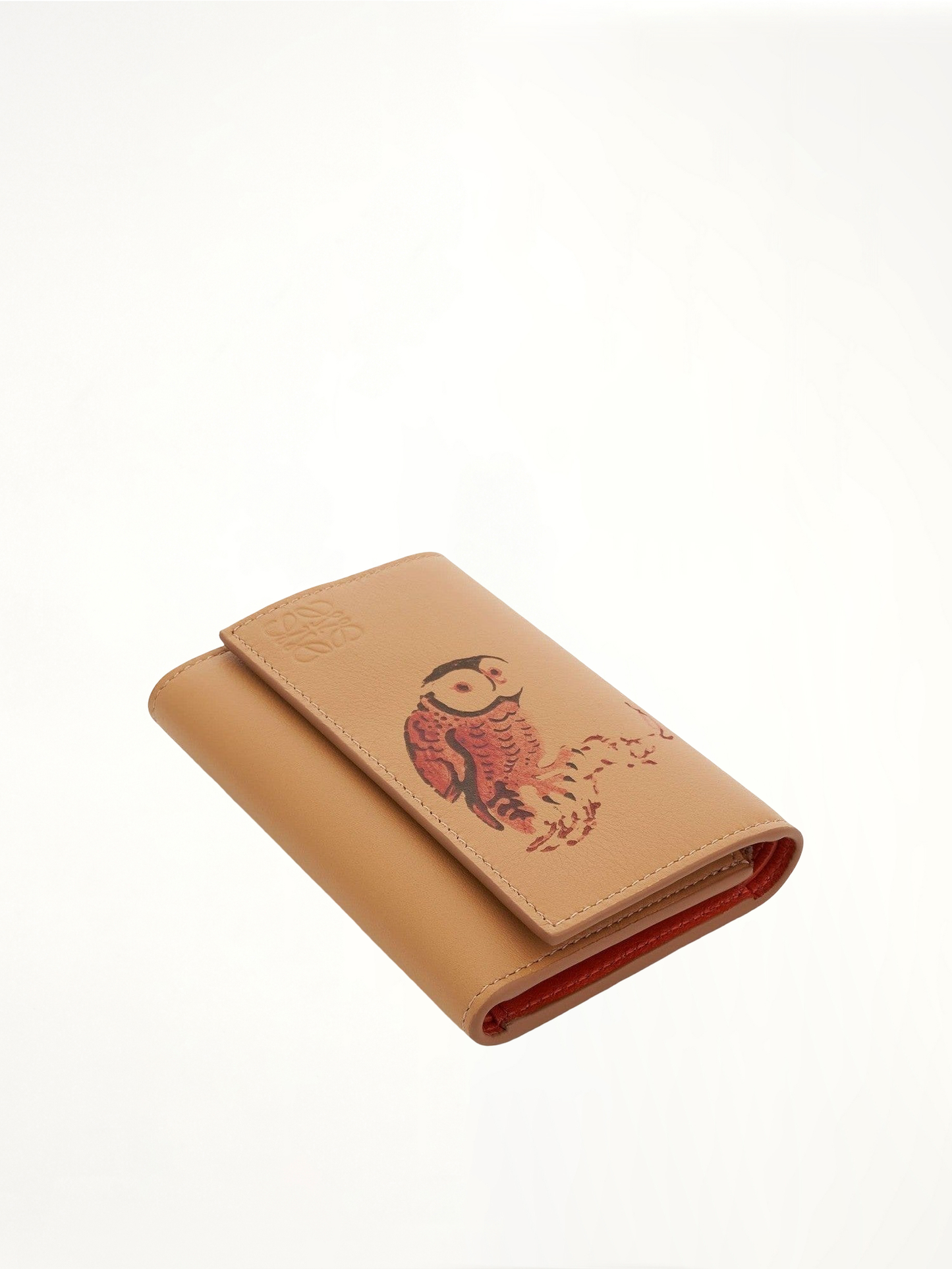 Owl Small Vertical Wallet in Classic Calfskin in Dune
