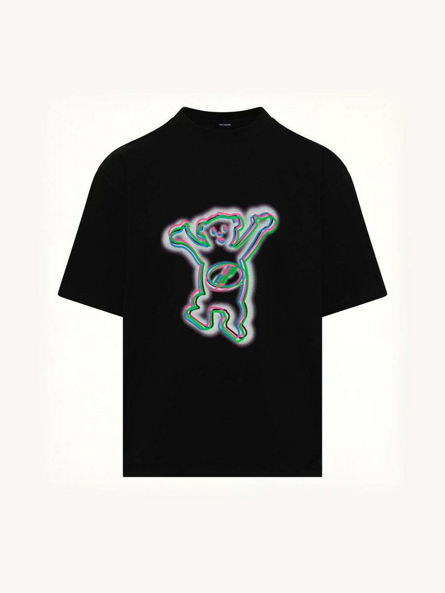 Colourful Teddy Print T-Shirt in Black
