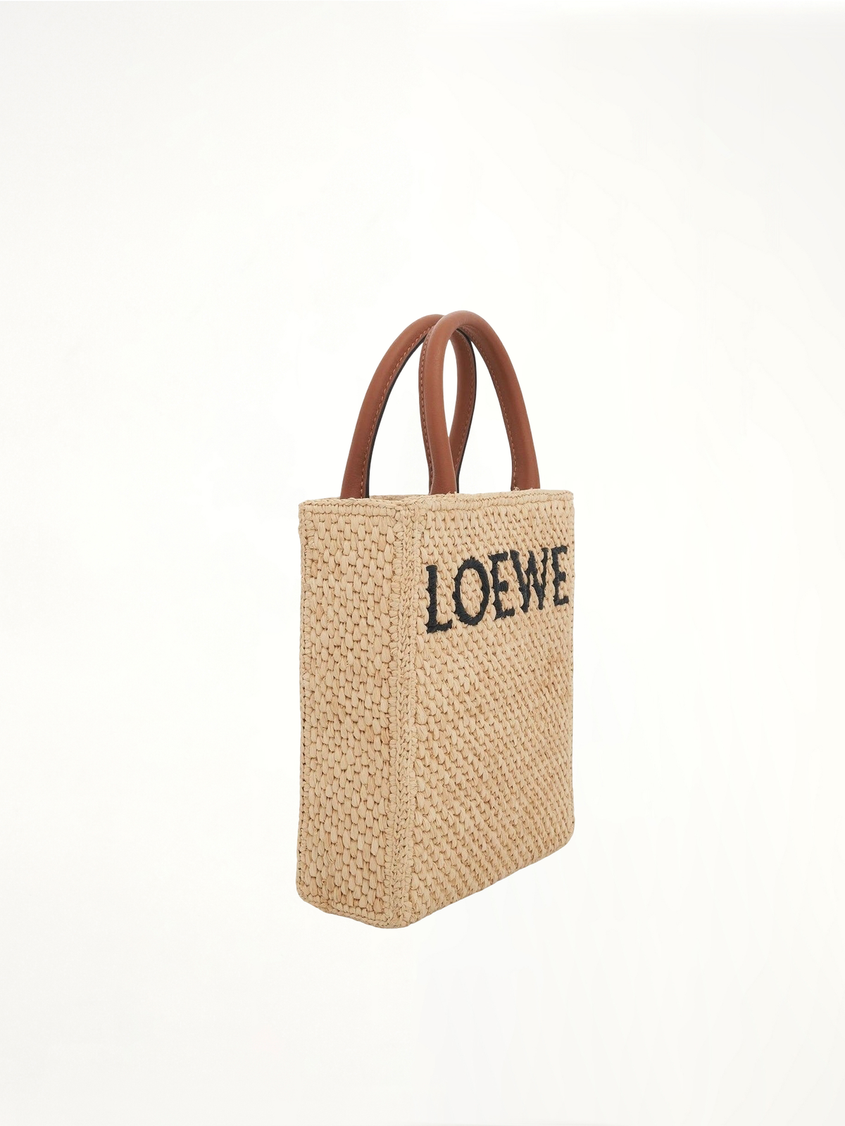 天然色/黑色拉菲草标准A5托特包