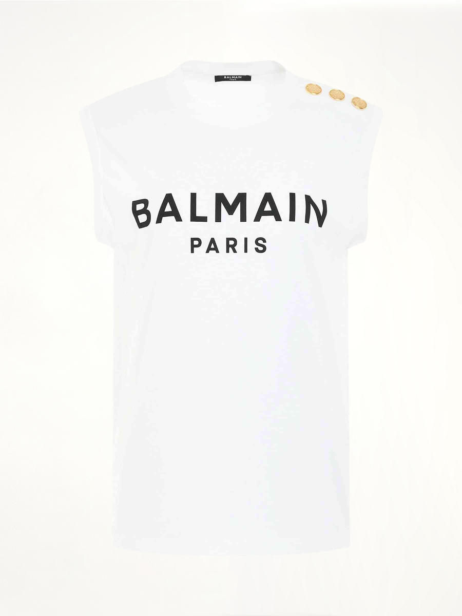 3 Buttons Logo Tank Top in White