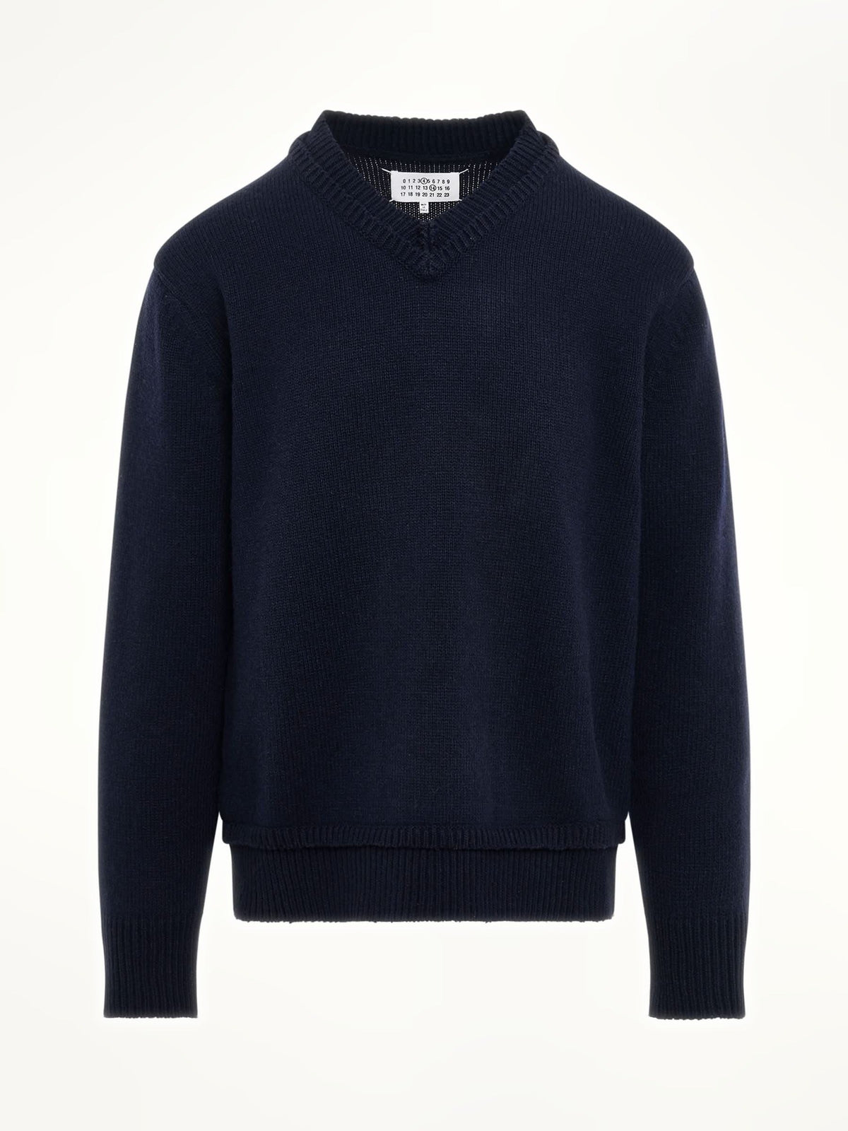 Maison Margiela Elbow Patch V-Neck Knit Sweater in Navy