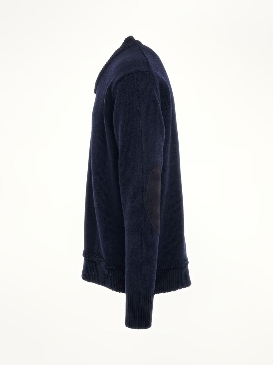 Maison Margiela Elbow Patch V-Neck Knit Sweater in Navy