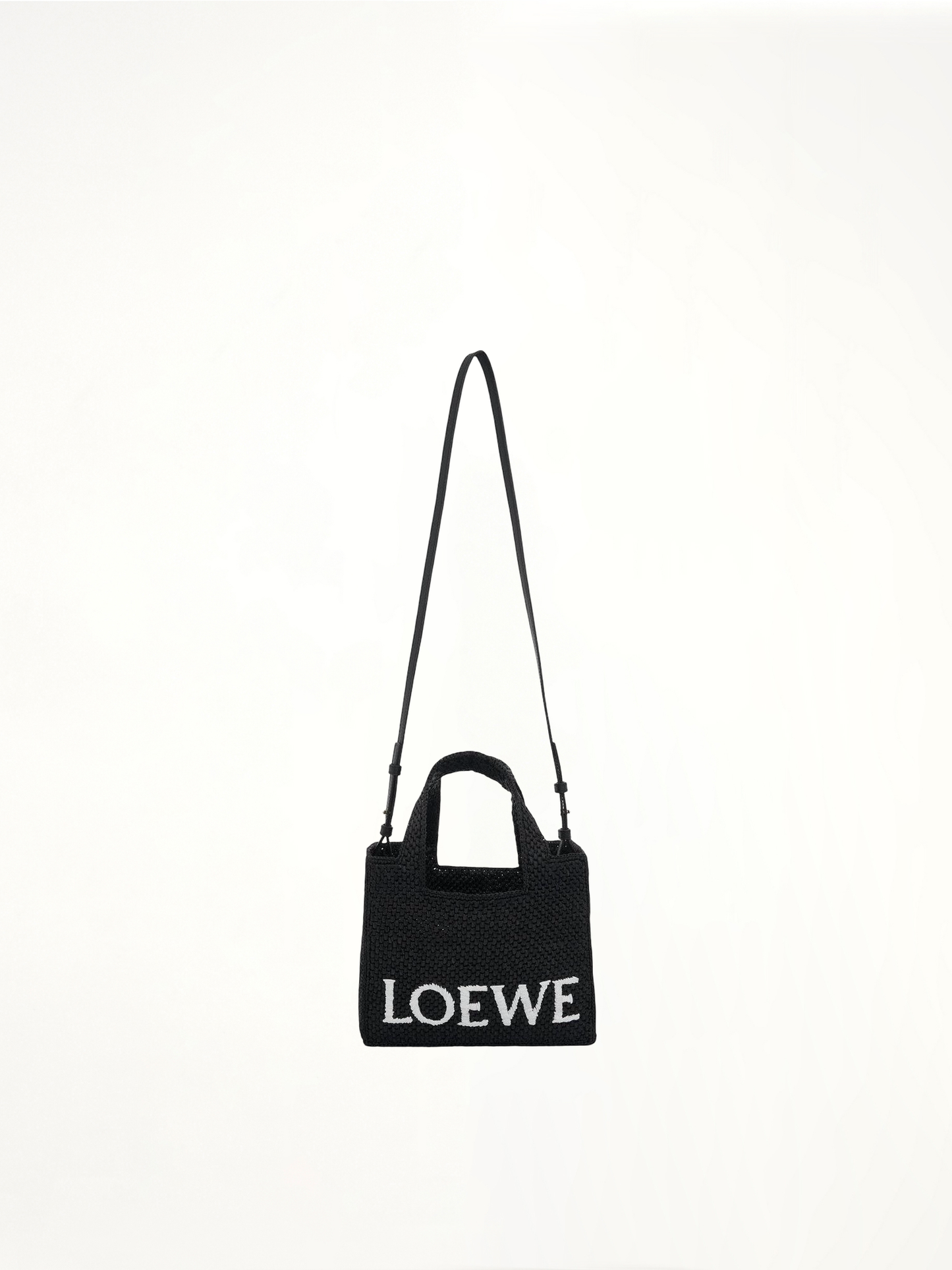 Small Logo Font Tote Bag in Raffia and Calfskin in Black