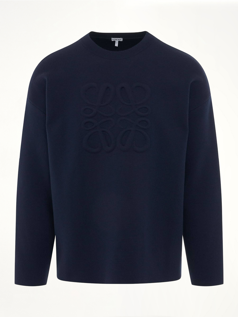 Debossed Anagram Sweater in Navy Blue