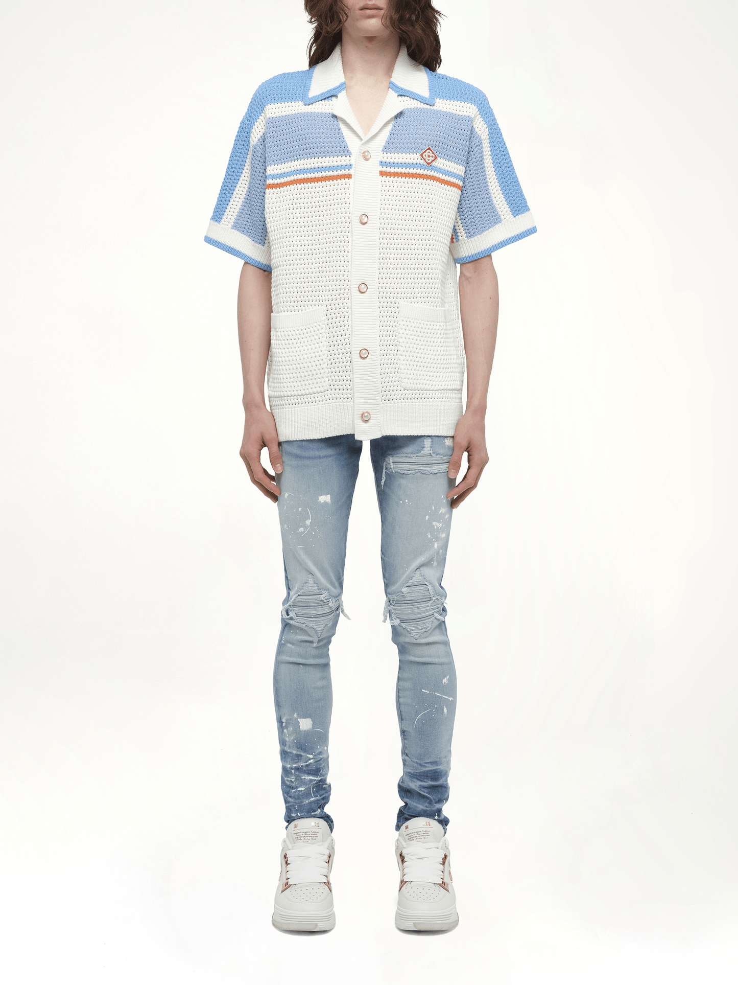 Faux Crochet Shirt in Blue