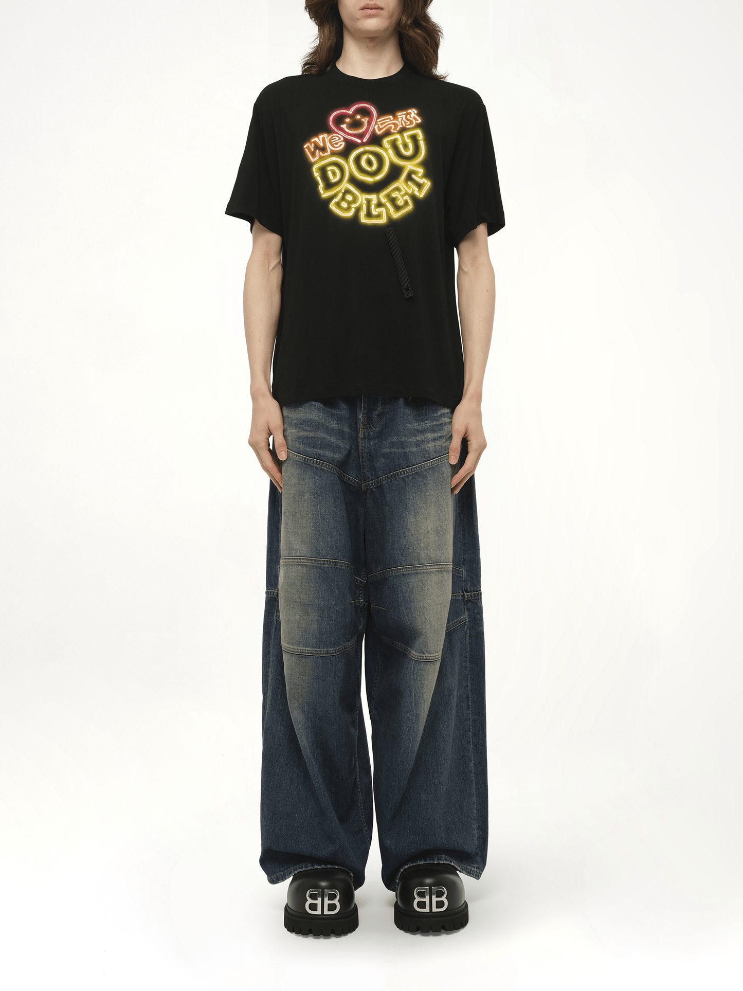 Big Doublet Neon Paint Fan Service T-Shirt in Black