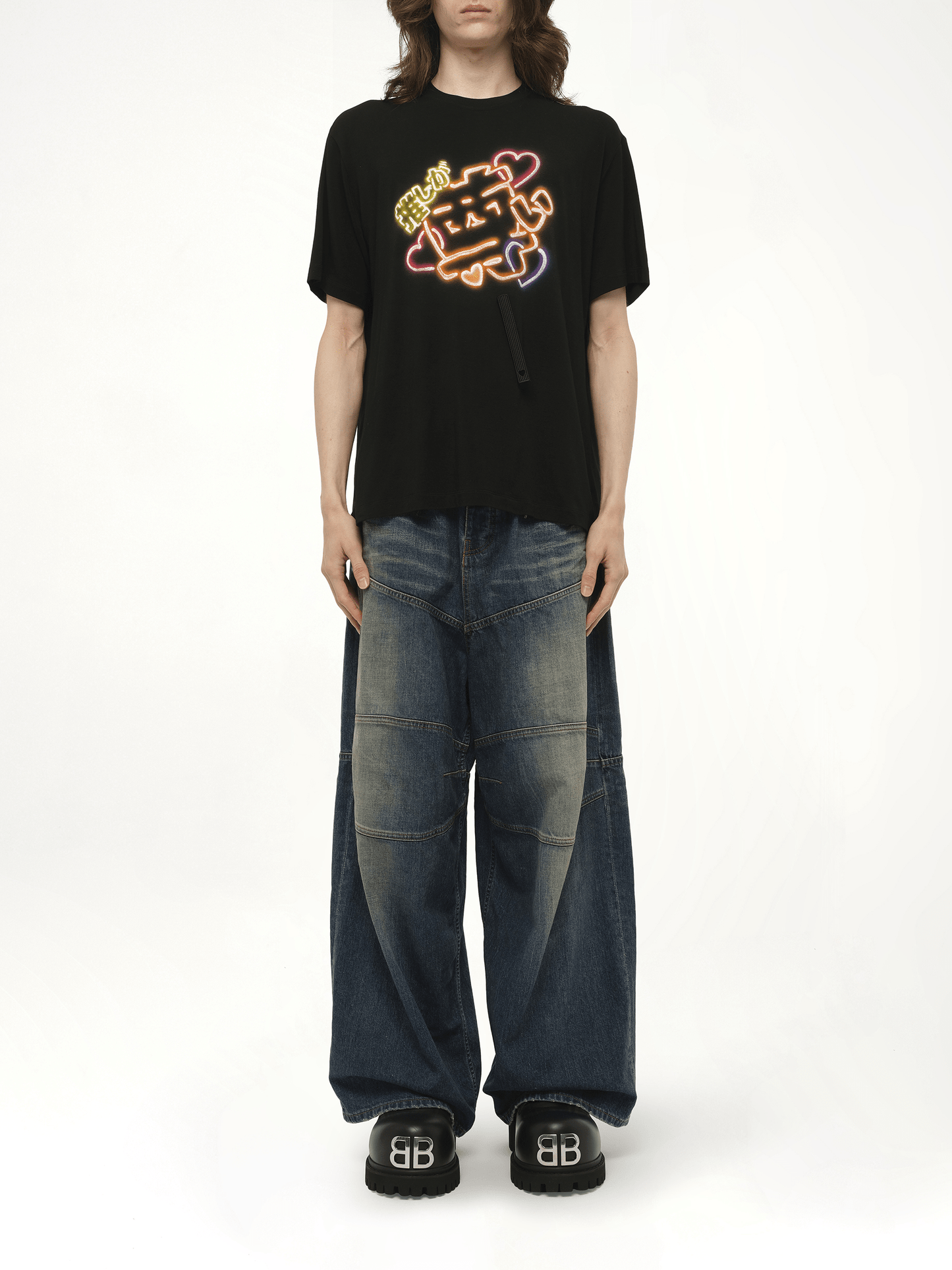 Big Japanese Neon Paint Fan Service T-Shirt in Black