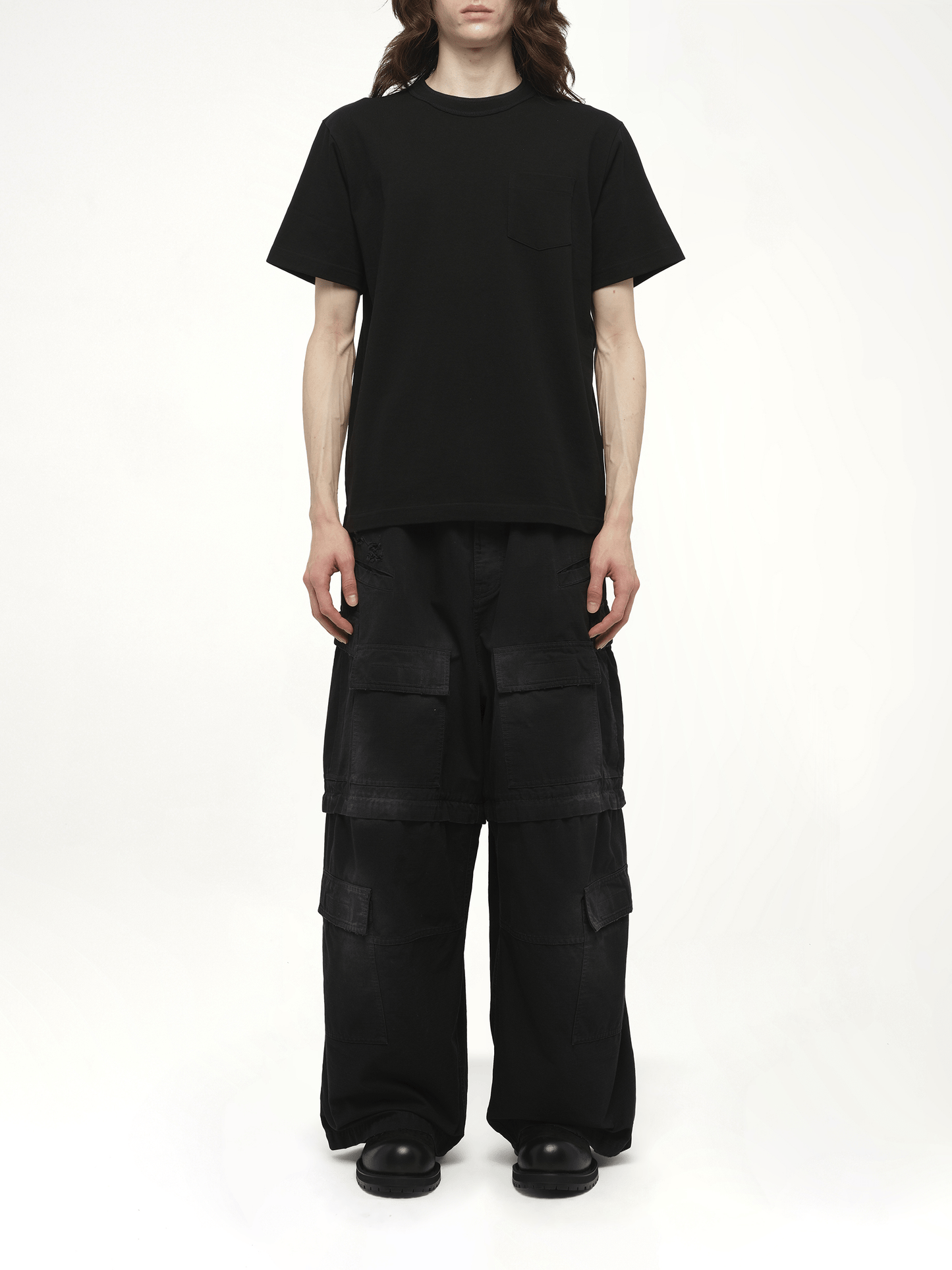 Side Zip Cotton T-Shirt in Black