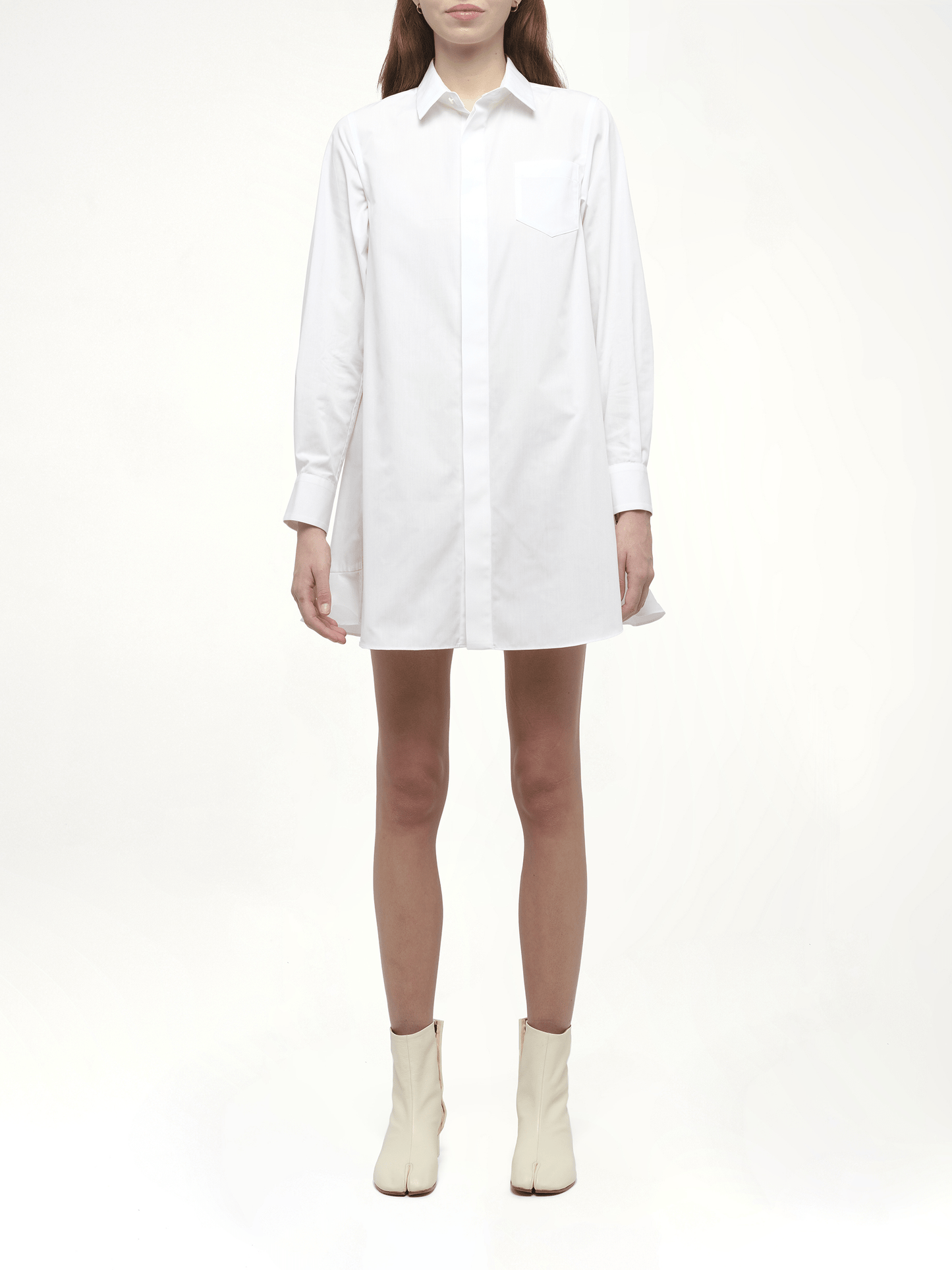 Frill Poplin Dress in Off White
