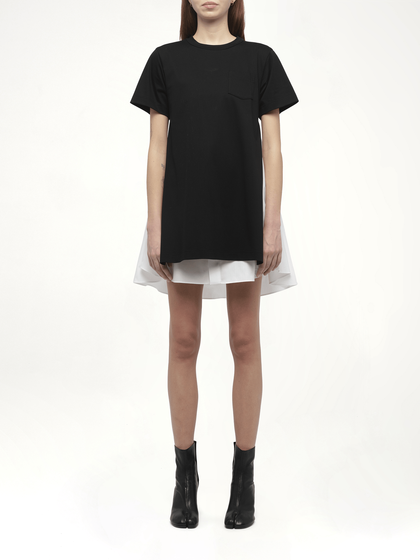 Poplin x Cotton Jersey Dress in Black/Off White