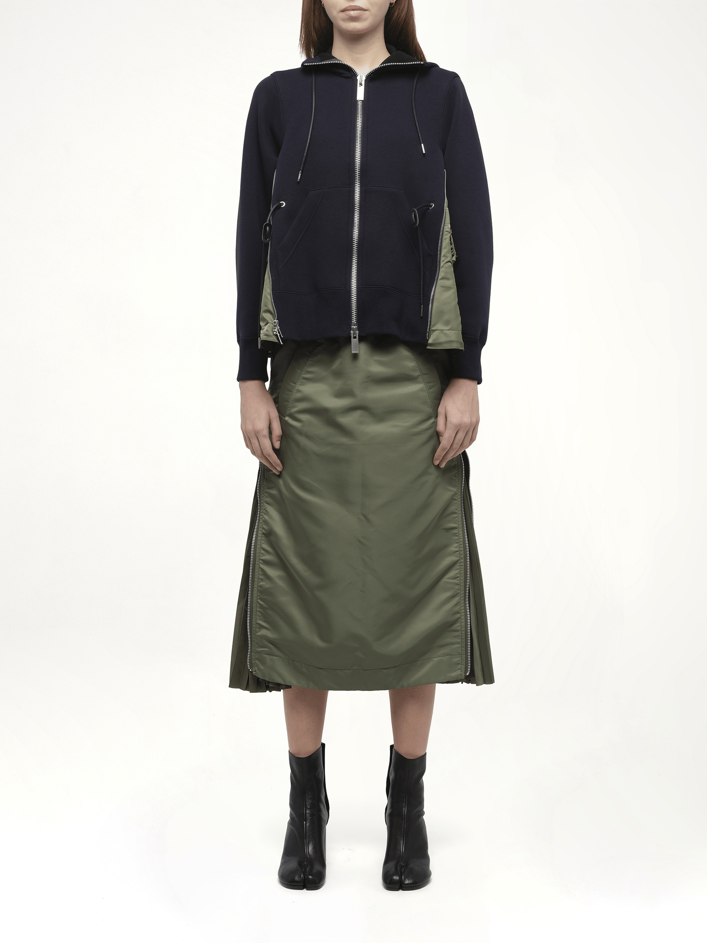 Sponge Sweat Nylon Twill Hoodie in Navy/Khaki