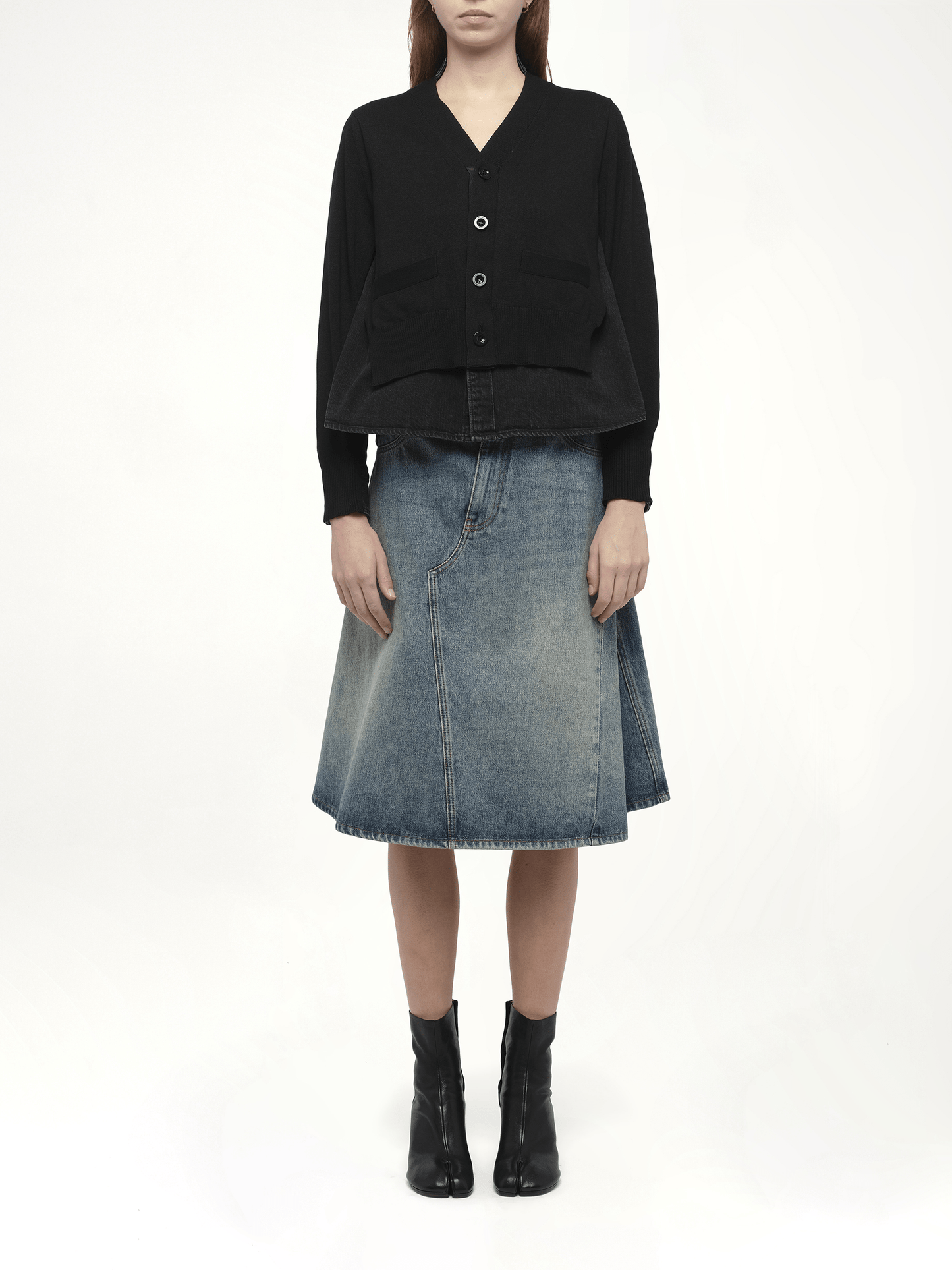 Denim x Knit Cardigan in Black