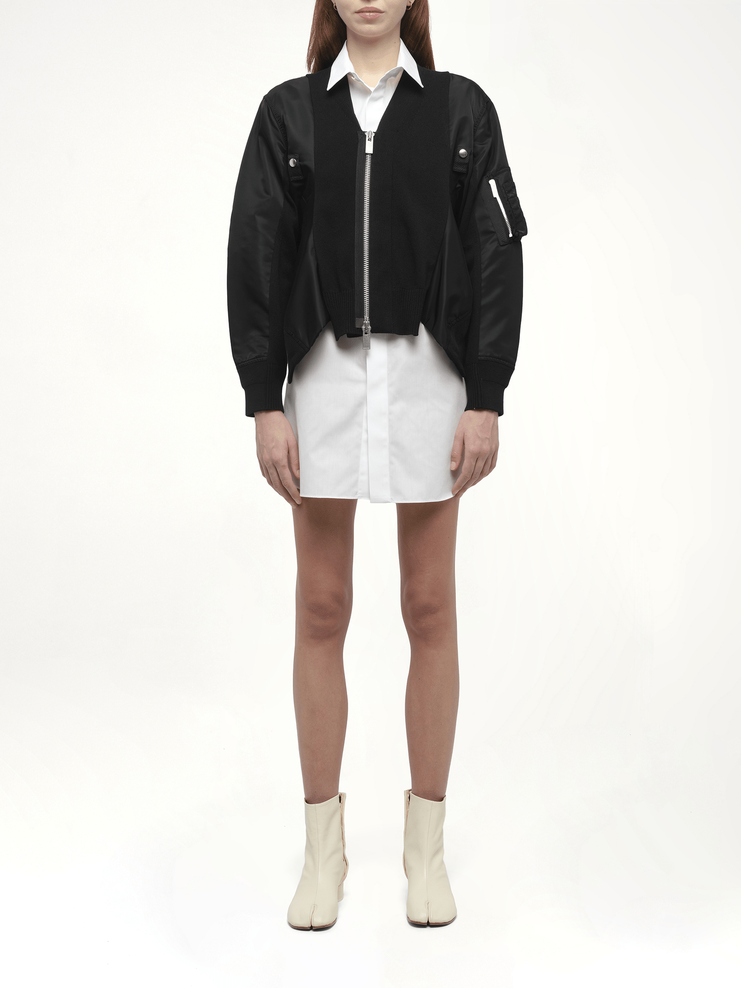 Nylon Twill Knit Cardigan in Black