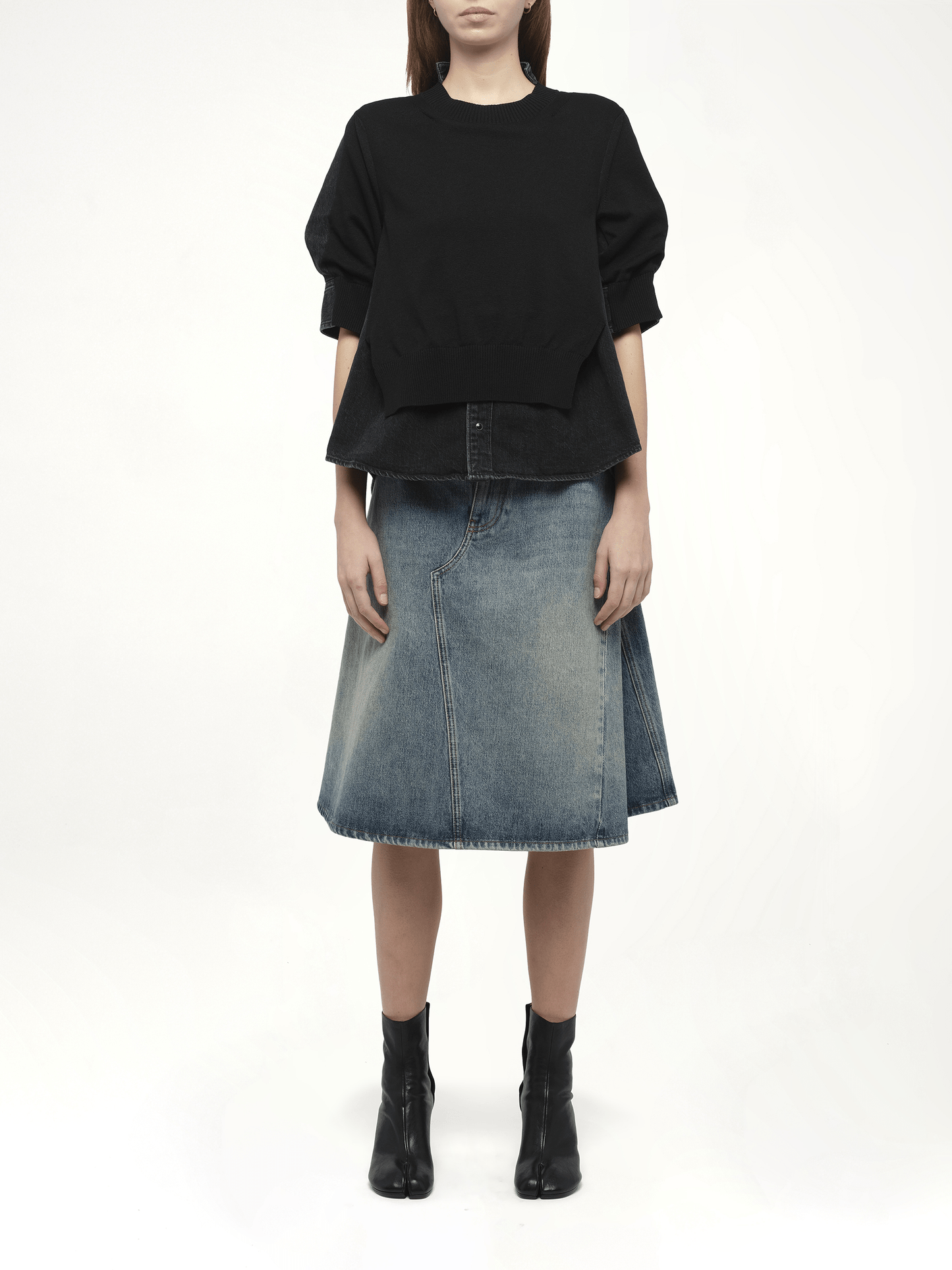 Denim Knit Pullover in Black