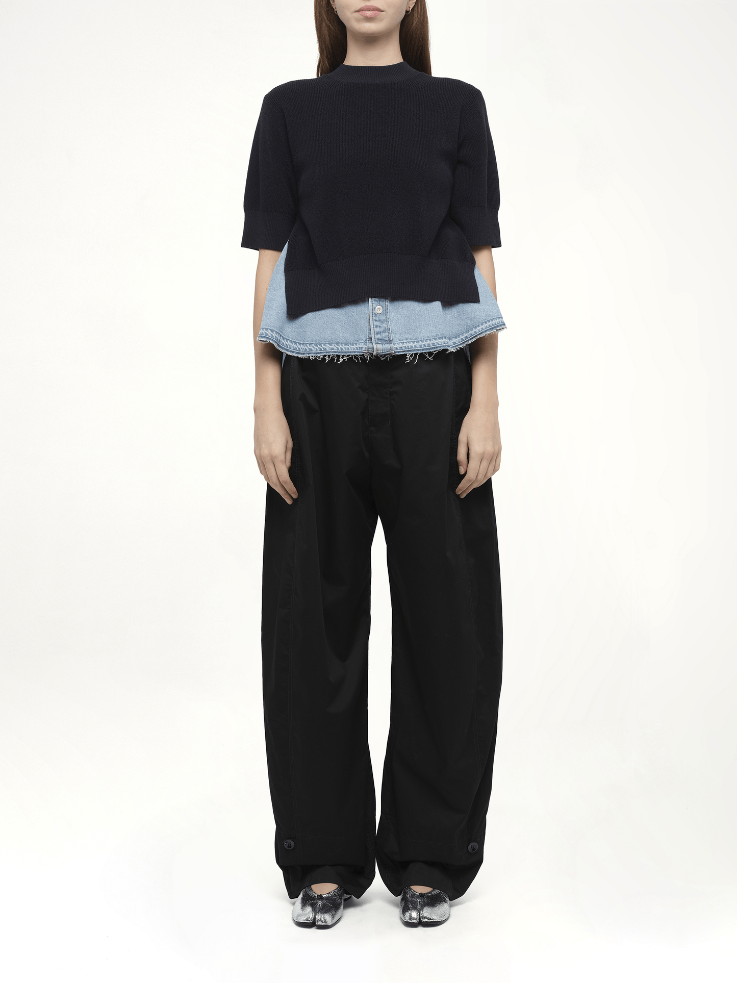 Denim x Knit Pullover in Navy/Light Blue