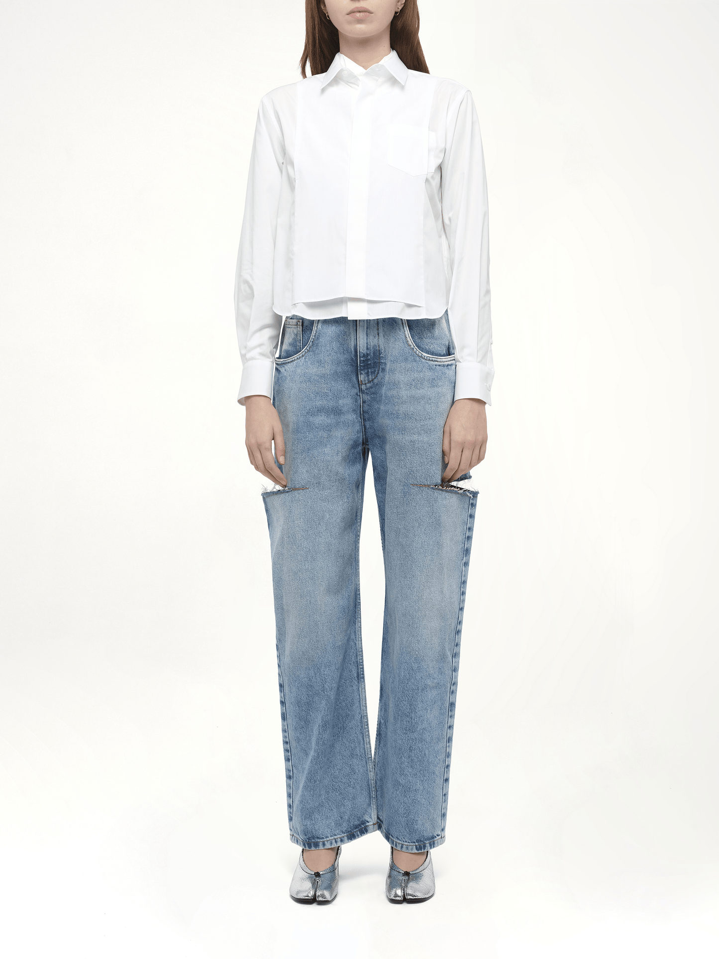 Layered Poplin Shirt in Off White