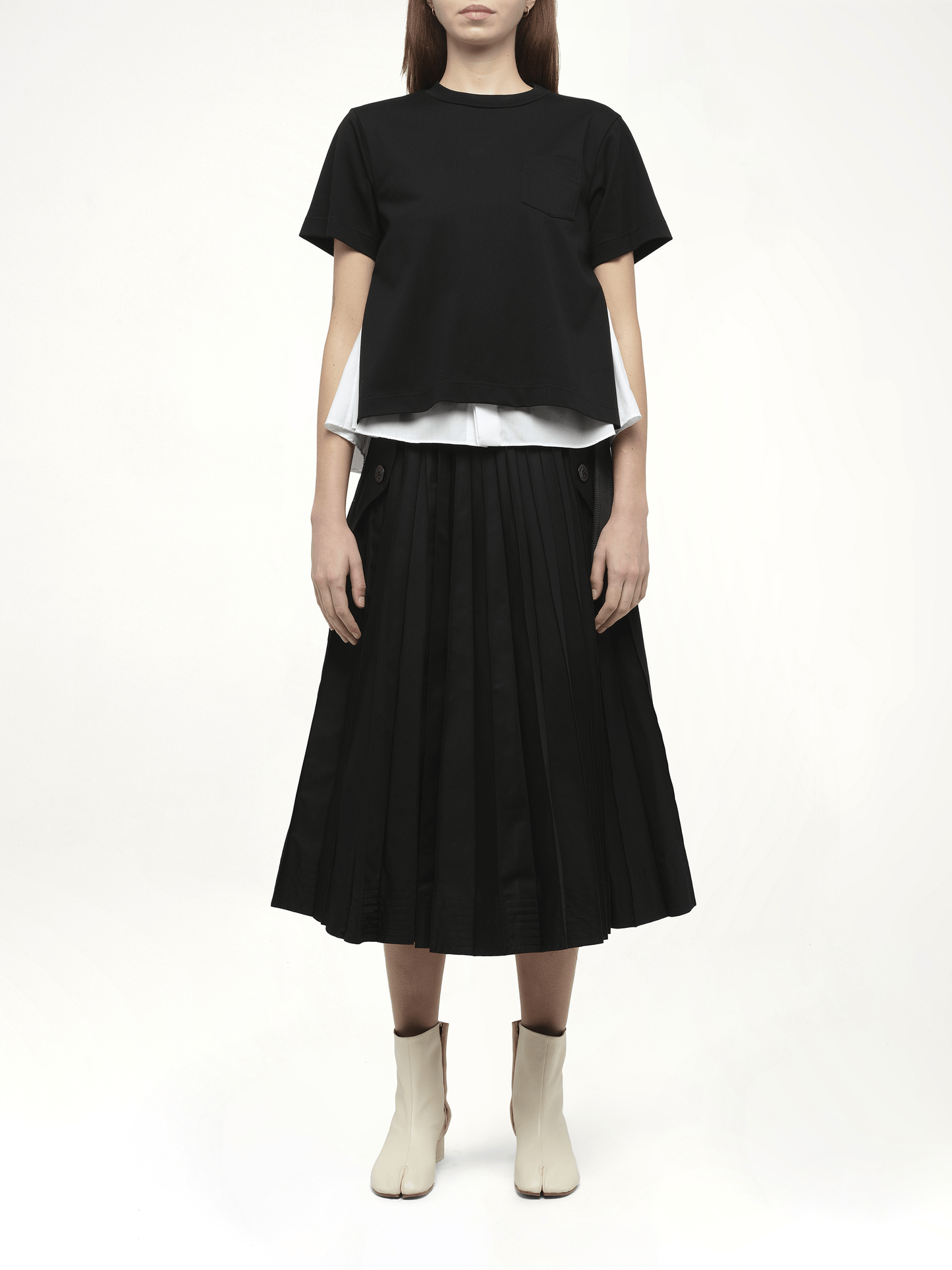 Poplin x Cotton Jersey T-Shirt in Black/Off White