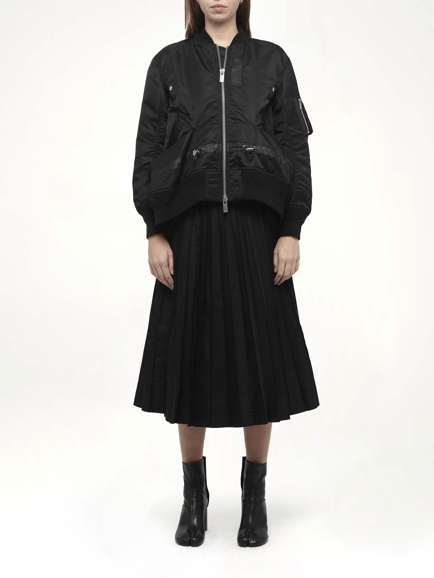 Nylon Twill Blouson with Drawstring in Black