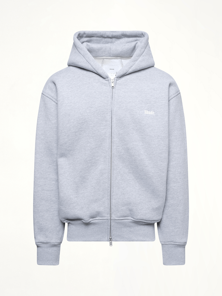 Rhude Classique Full-Zip Hoodie in Heather Gray