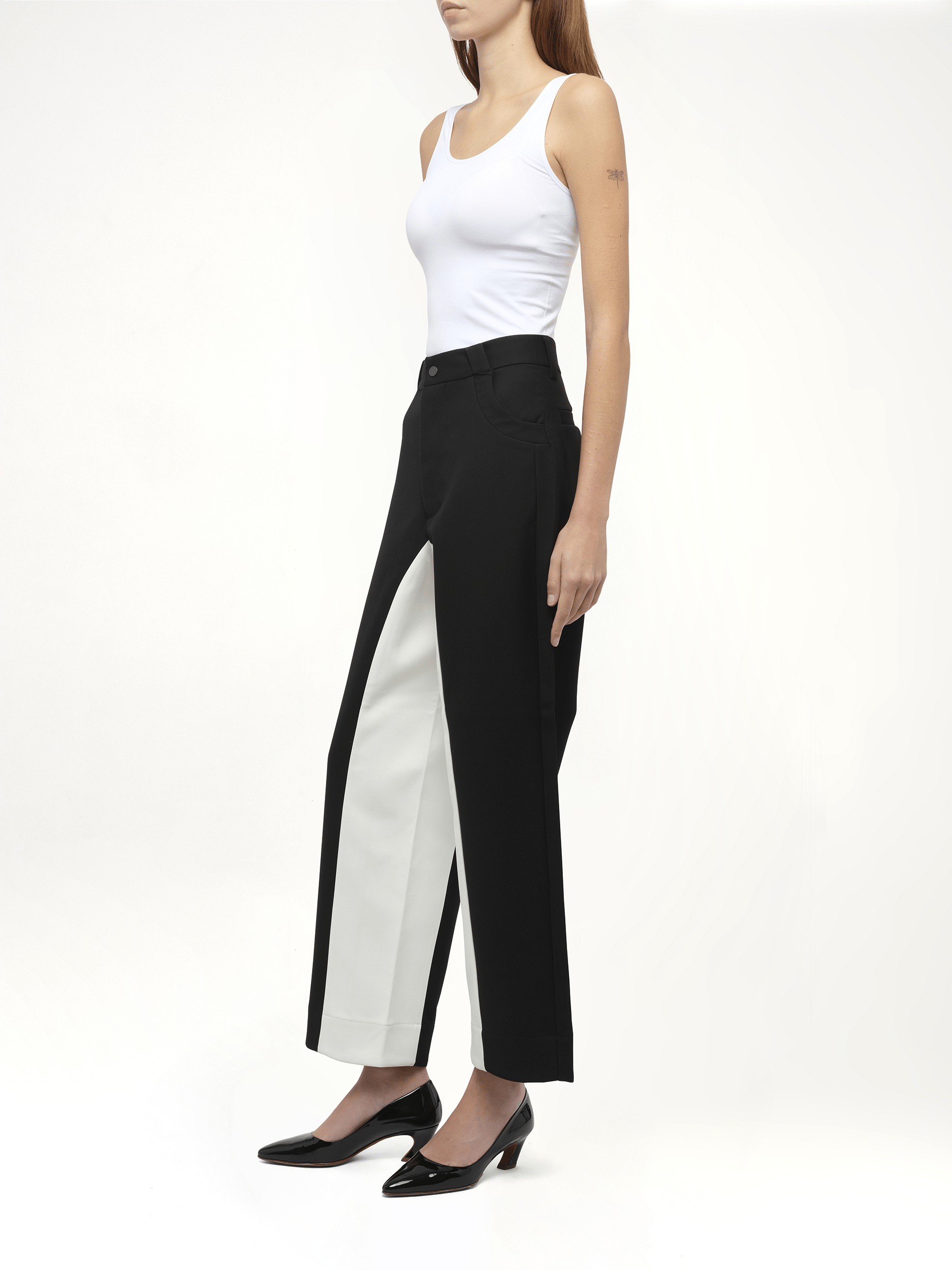 Black & White Stitched Suit Pants in Black