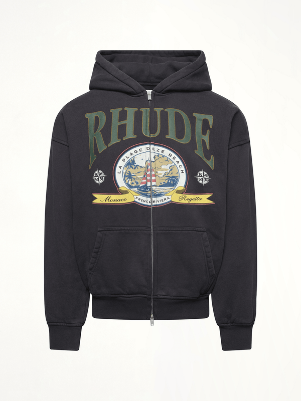 Rhude Monaco Regatta Full-Zip Hoodie in Vintage Black