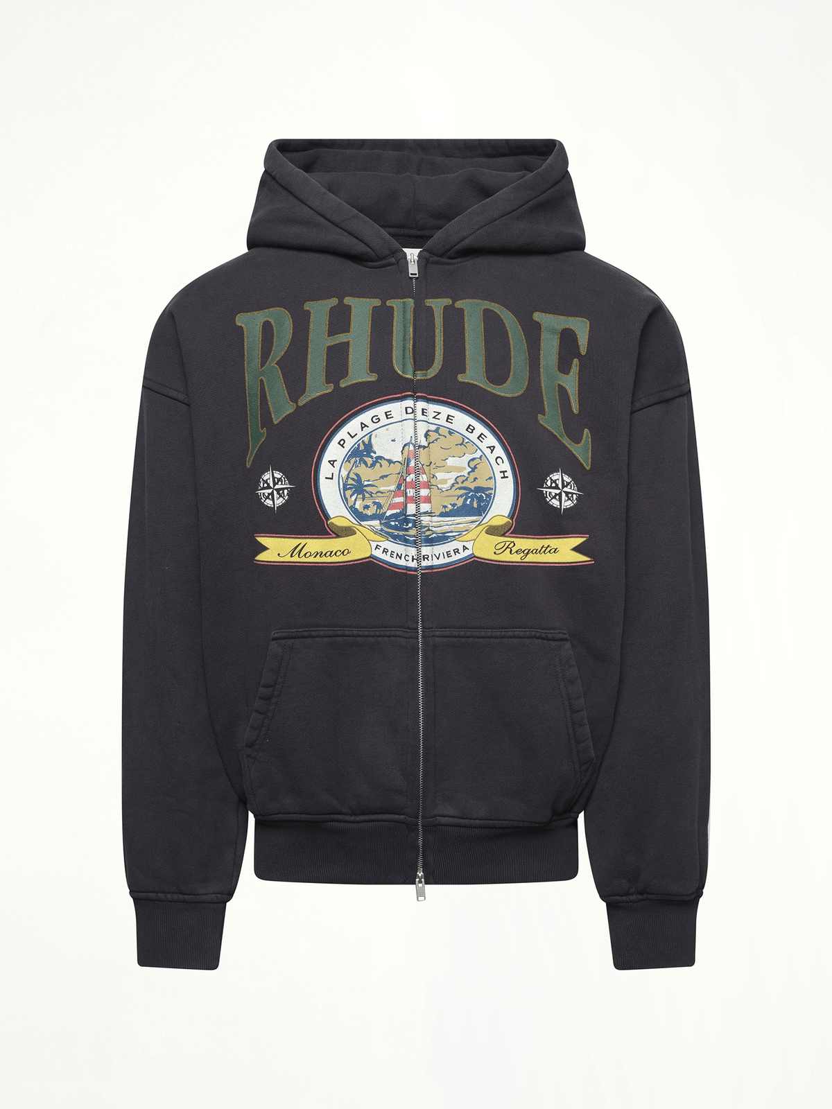 Rhude Monaco Regatta Full-Zip Hoodie in Vintage Black