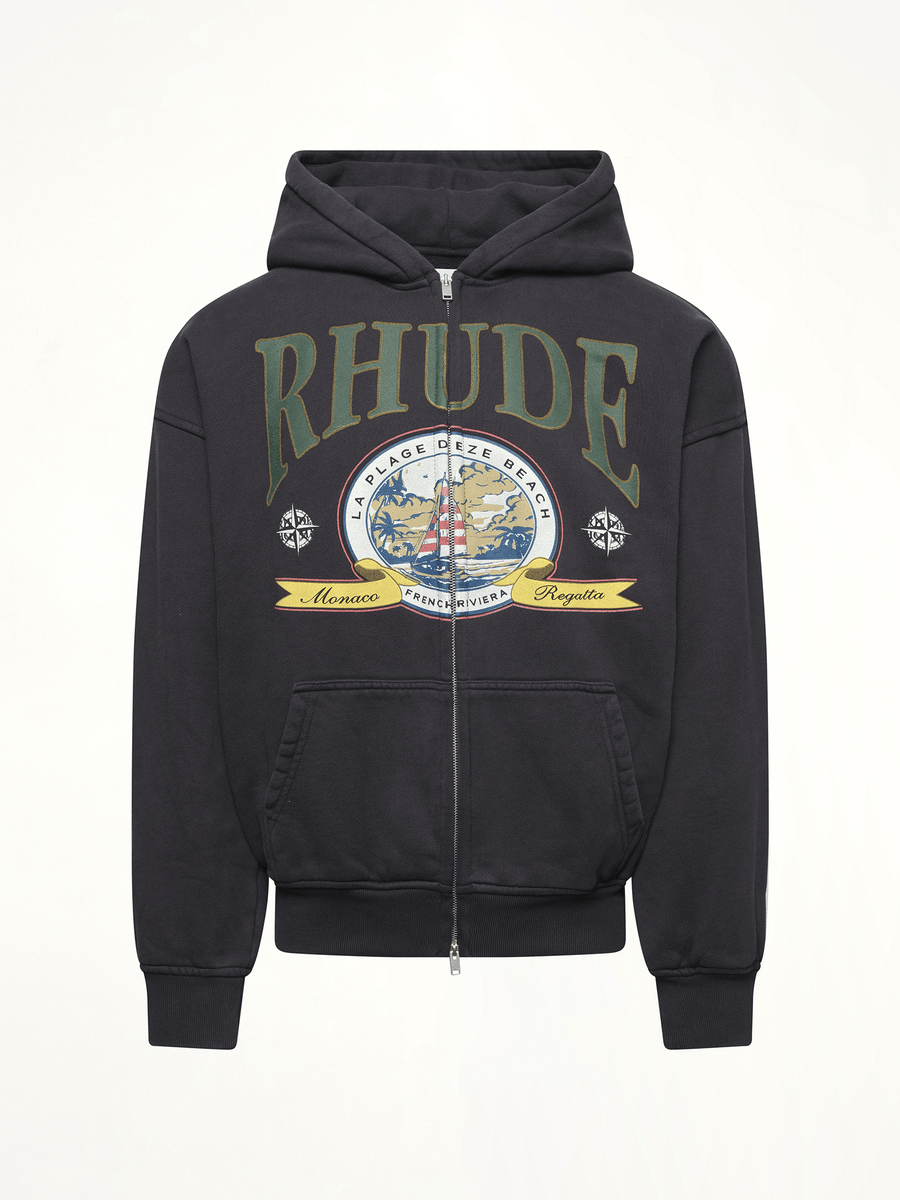 Rhude Monaco Regatta Full-Zip Hoodie in Vintage Black