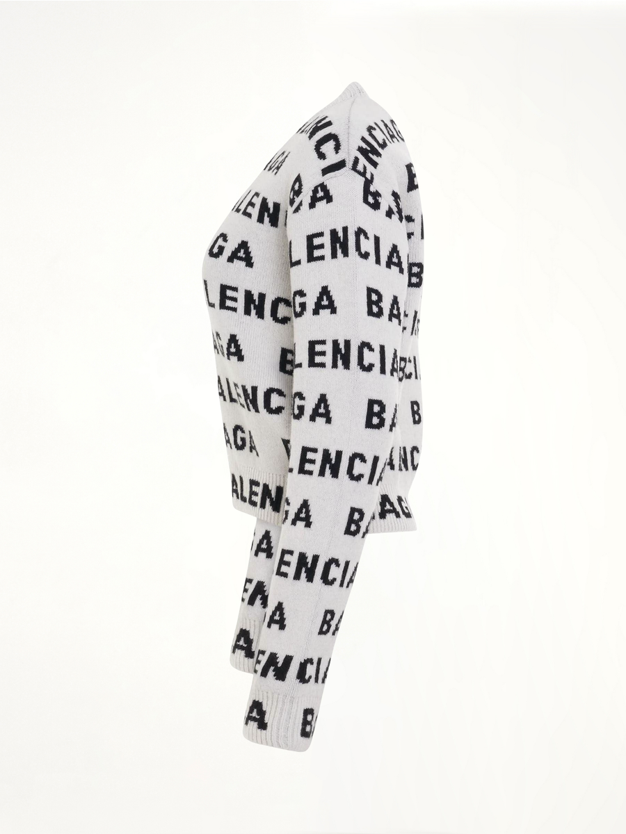 Allover Logo Horizontal Cropped Sweater in White