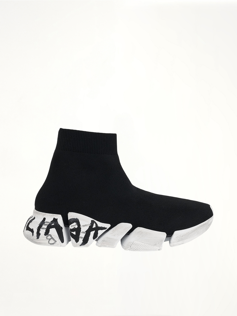 Speed 2.0 Graffiti Knit in Black/White Side View | BALENCIAGA