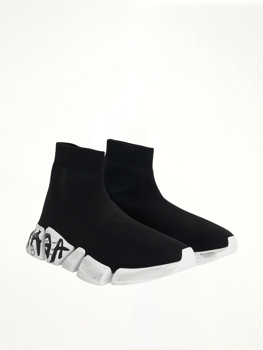 Speed 2.0 Graffiti Knit in Black/White Front View | BALENCIAGA