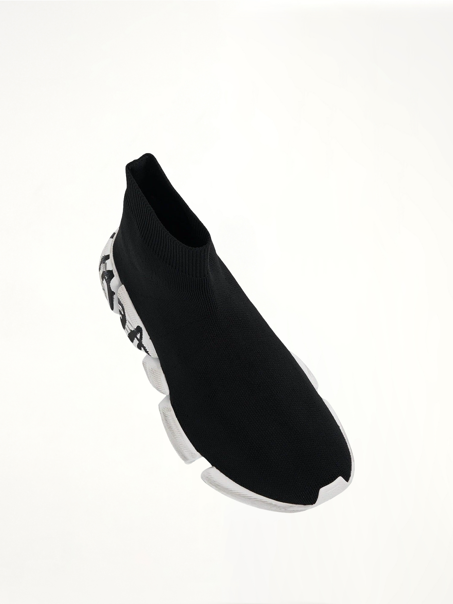 Speed 2.0 Graffiti Knit in Black/White Top View | BALENCIAGA