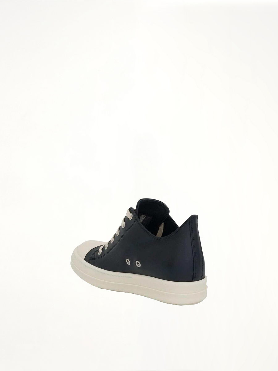 Low Leather Sneaker in Black/Milk Back View | RICK OWENS