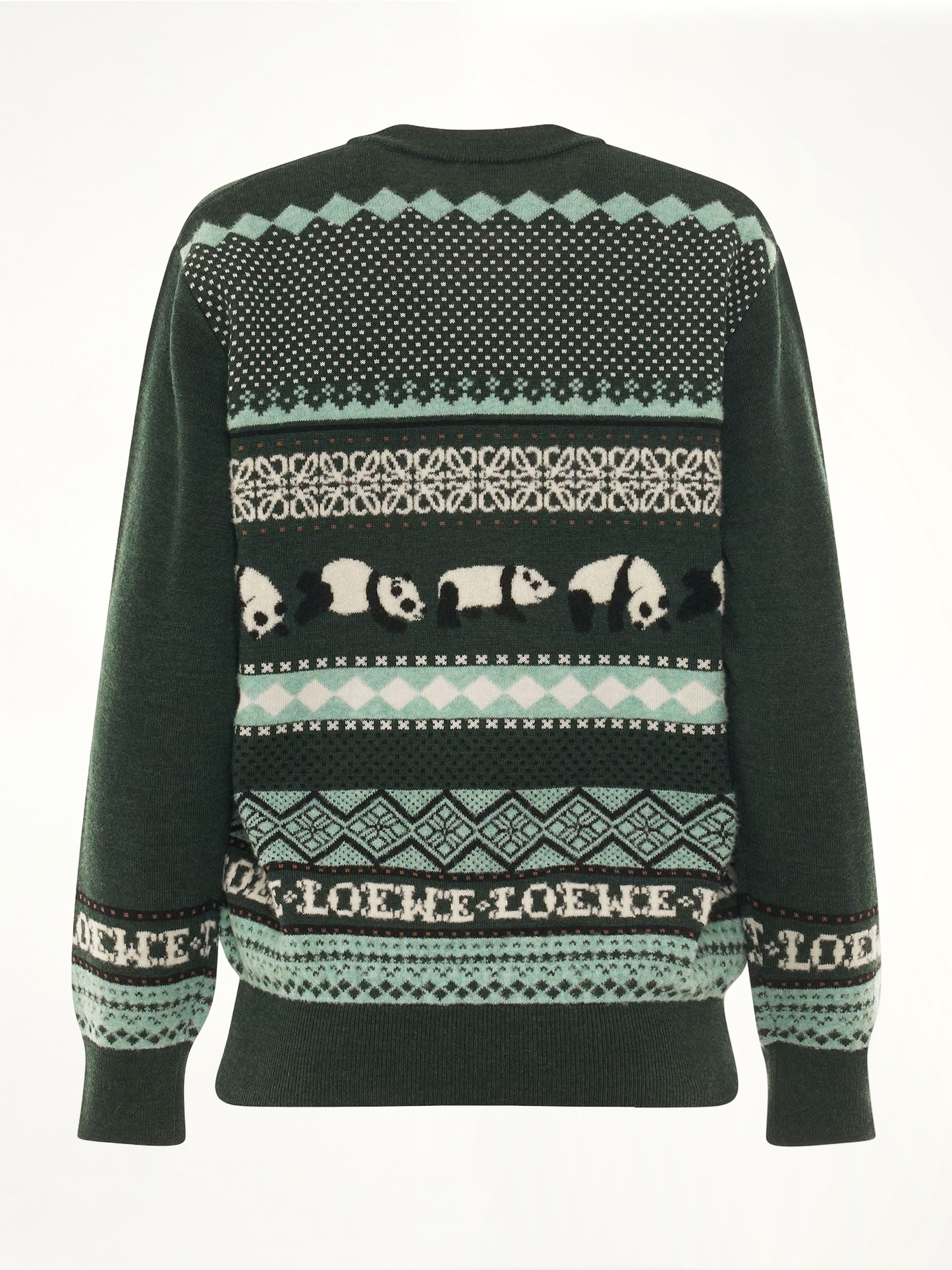 Suna Fujita Panda Knit Sweater in Dark Green/Multicolour