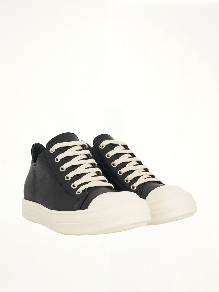 Washed Calf Sneaker in Black/Milk Front View | RICK OWENS