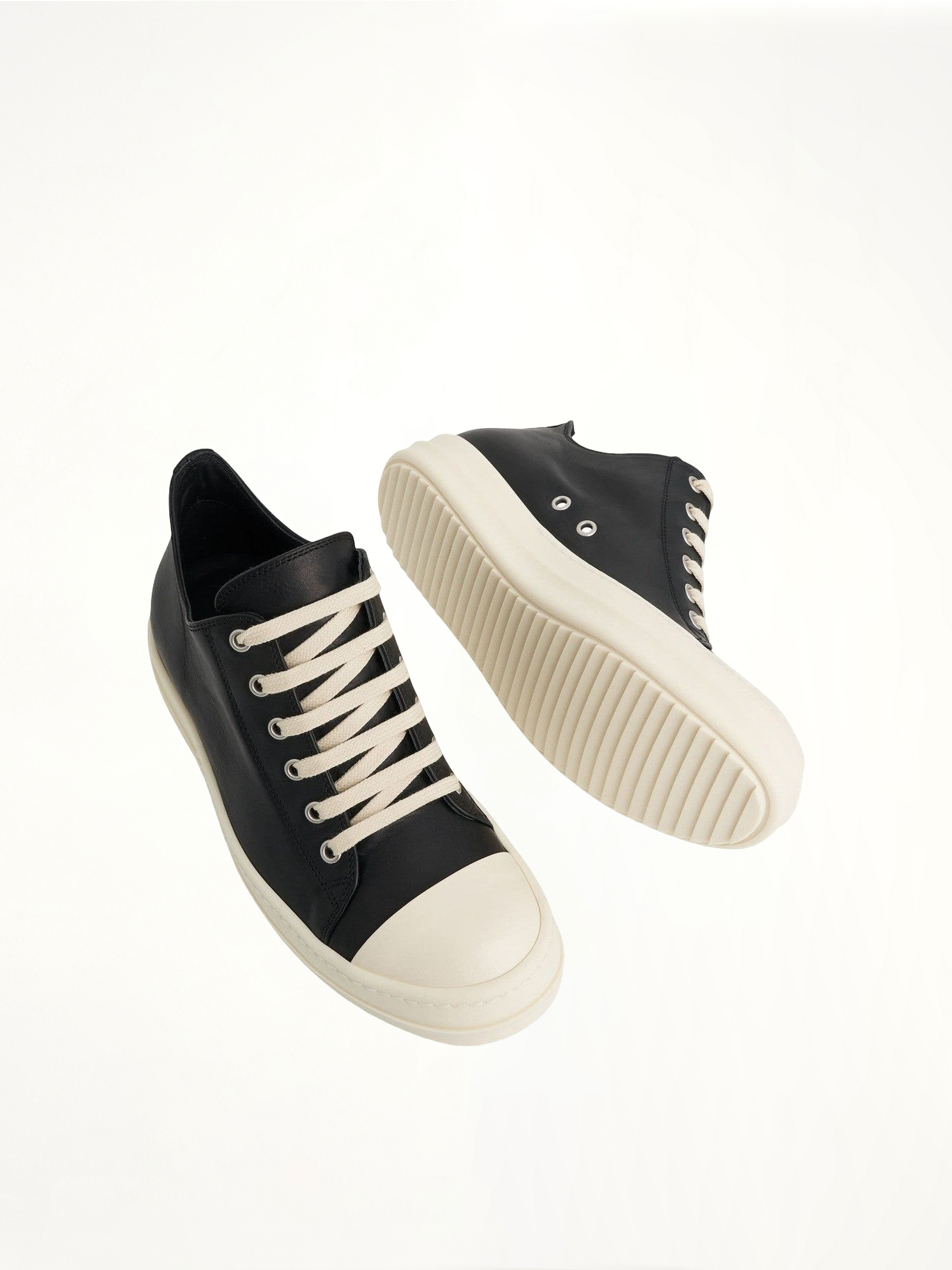Washed Calf Sneaker in Black/Milk Top View | RICK OWENS