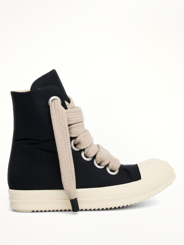 Jumbo Lace Puffer High Sneaker in Black/Pearl/Milk Side View | RICK OWENS DRKSHDW