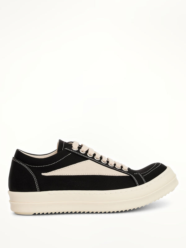 Women Cotton Barre Vintage Sneaker in Black/Milk Side View | RICK OWENS DRKSHDW