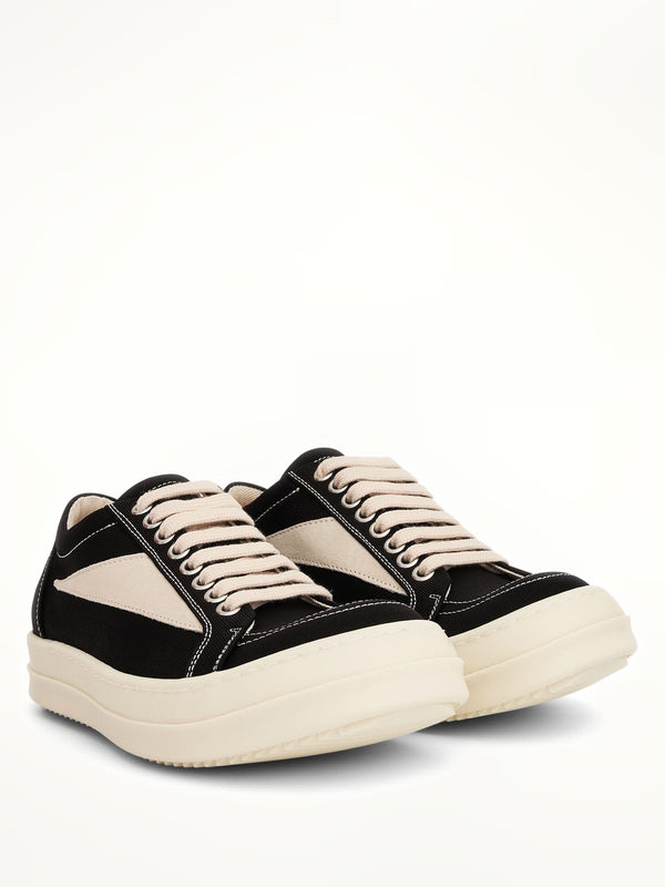Women Cotton Barre Vintage Sneaker in Black/Milk Front View | RICK OWENS DRKSHDW